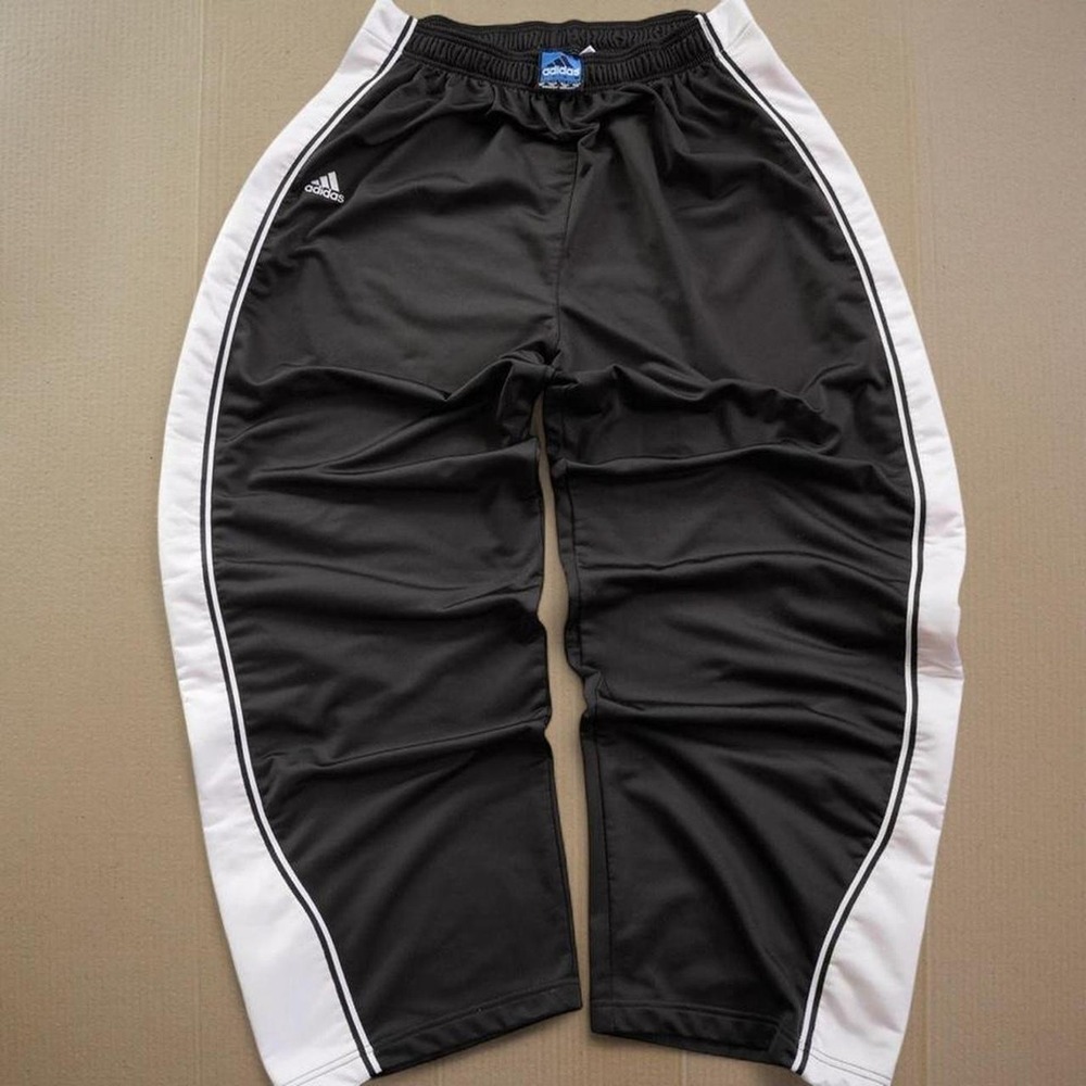 Adidas Vtg Pants Mens Sz XL Black White Track Wide Leg Elastic Waist Basketball